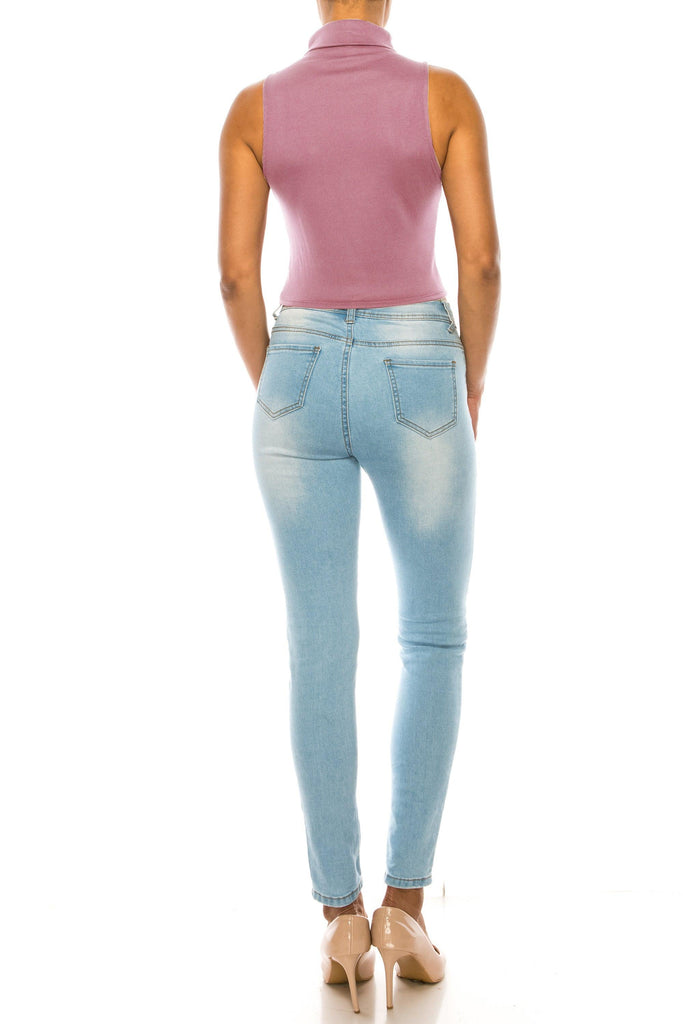 Women's Ribbed Sleeveless High Turtleneck Fitted Knit Crop Tank Top FashionJOA