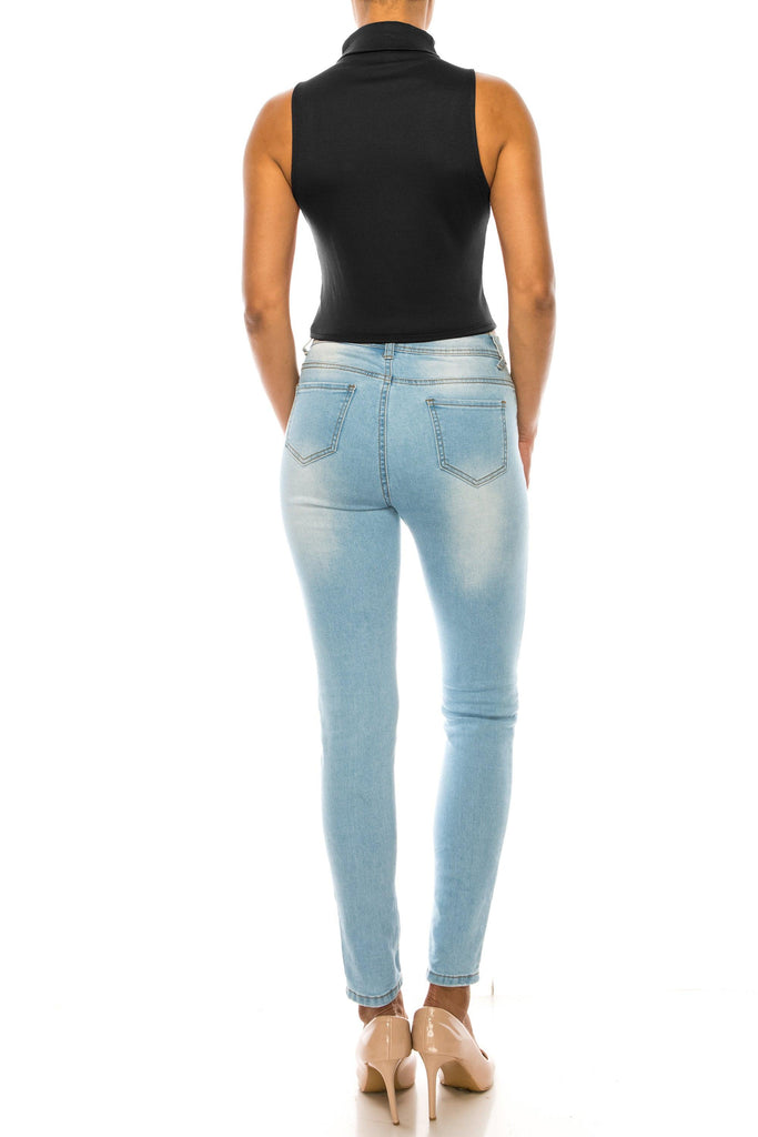 Women's Ribbed Sleeveless High Turtleneck Fitted Knit Crop Tank Top FashionJOA