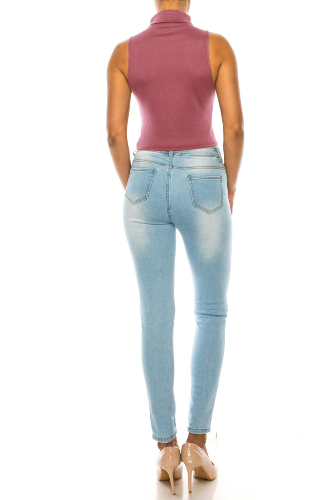Women's Ribbed Sleeveless High Turtleneck Fitted Knit Crop Tank Top FashionJOA
