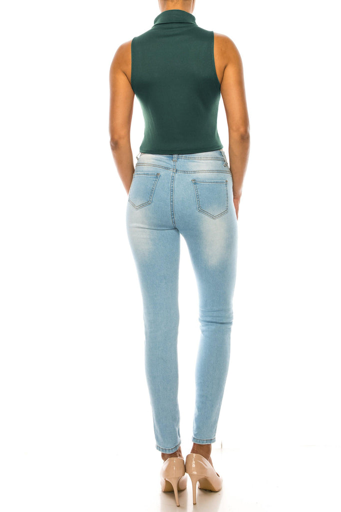 Women's Ribbed Sleeveless High Turtleneck Fitted Knit Crop Tank Top FashionJOA