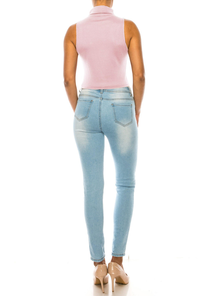 Women's Ribbed Sleeveless High Turtleneck Fitted Knit Crop Tank Top FashionJOA