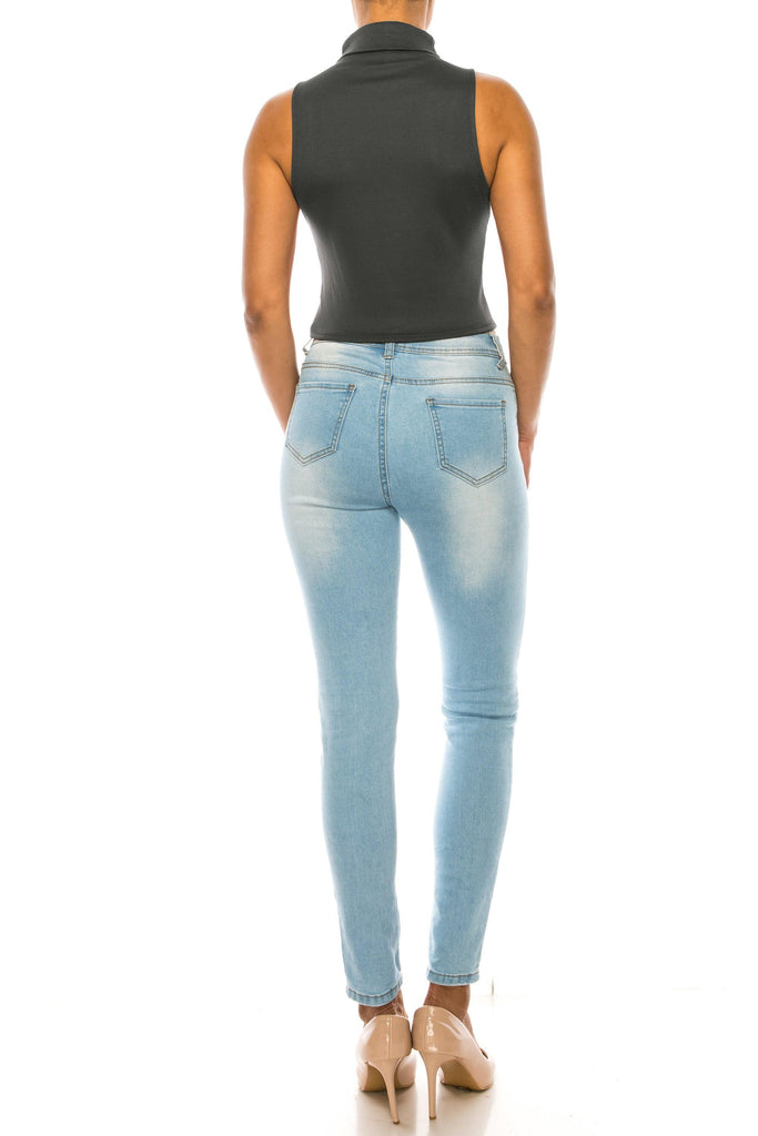 Women's Ribbed Sleeveless High Turtleneck Fitted Knit Crop Tank Top FashionJOA