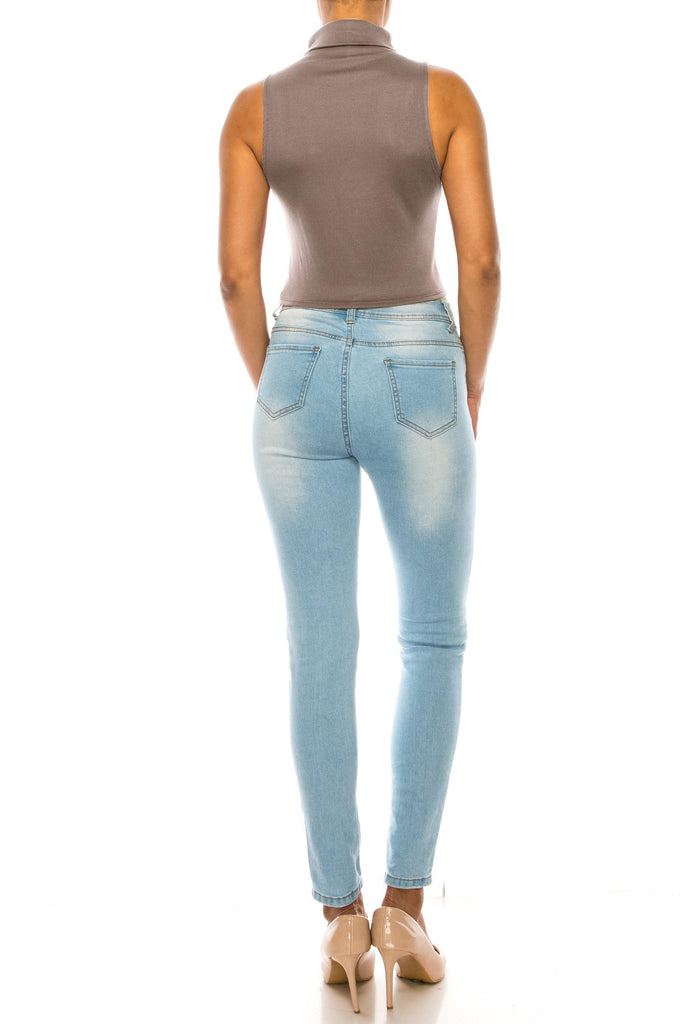 Women's Ribbed Sleeveless High Turtleneck Fitted Knit Crop Tank Top FashionJOA