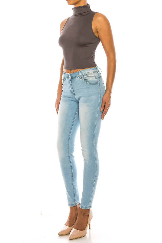 Women's Ribbed Sleeveless High Turtleneck Fitted Knit Crop Tank Top FashionJOA