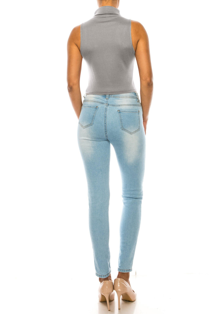 Women's Ribbed Sleeveless High Turtleneck Fitted Knit Crop Tank Top FashionJOA
