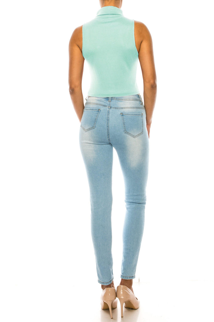 Women's Ribbed Sleeveless High Turtleneck Fitted Knit Crop Tank Top FashionJOA