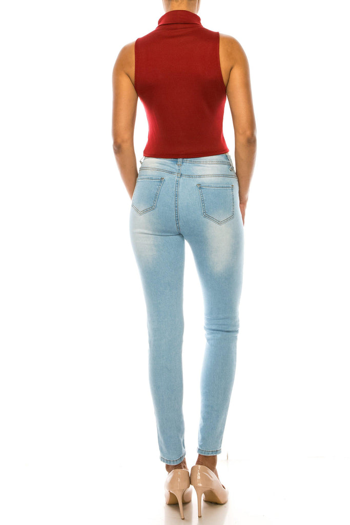 Women's Ribbed Sleeveless High Turtleneck Fitted Knit Crop Tank Top FashionJOA
