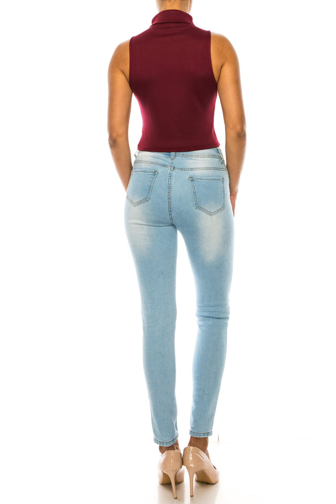 Women's Ribbed Sleeveless High Turtleneck Fitted Knit Crop Tank Top FashionJOA