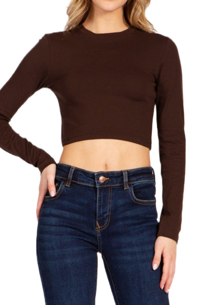 Women's Round Neck Long Sleeve Crop T-Shirt FashionJOA