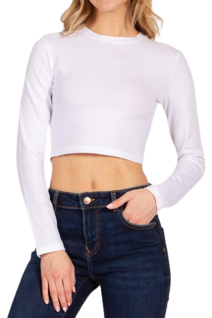 Women's Round Neck Long Sleeve Crop T-Shirt FashionJOA