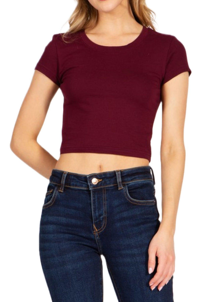 Women's Short Sleeve Stretch Crop Top T-Shirt FashionJOA