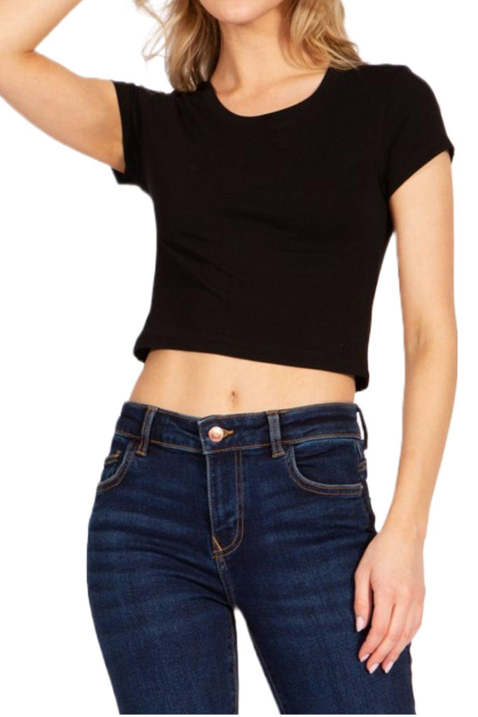 Women's Short Sleeve Stretch Crop Top T-Shirt FashionJOA