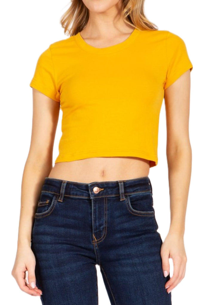 Women's Short Sleeve Stretch Crop Top T-Shirt FashionJOA