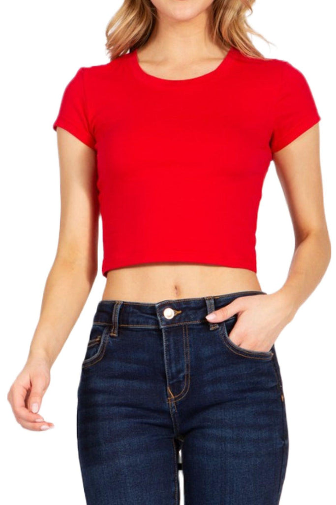 Women's Short Sleeve Stretch Crop Top T-Shirt FashionJOA