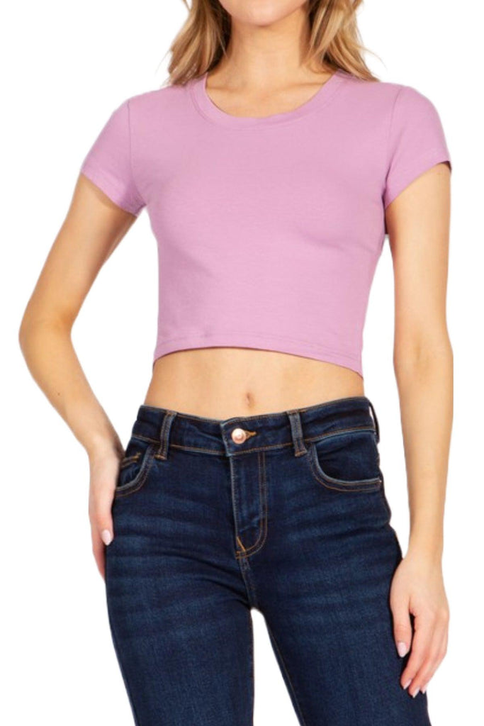 Women's Short Sleeve Stretch Crop Top T-Shirt FashionJOA