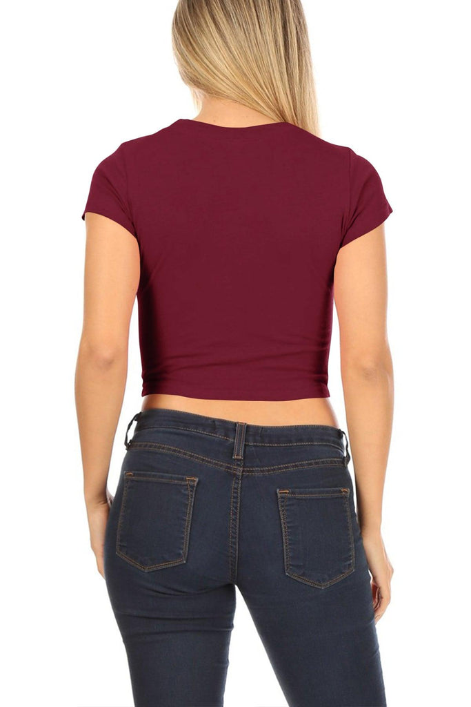 Women's Short Sleeve Stretch Lightweight Round Neck Cropped Top FashionJOA