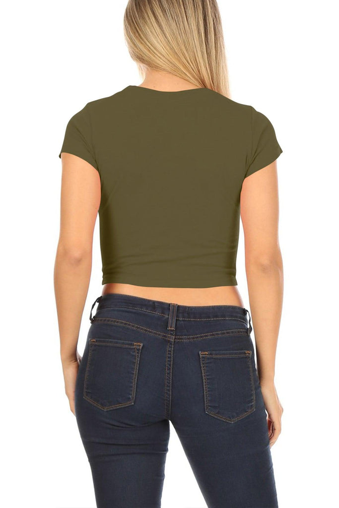 Women's Short Sleeve Stretch Lightweight Round Neck Cropped Top FashionJOA