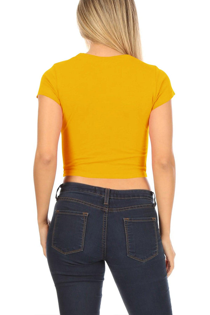 Women's Short Sleeve Stretch Lightweight Round Neck Cropped Top FashionJOA