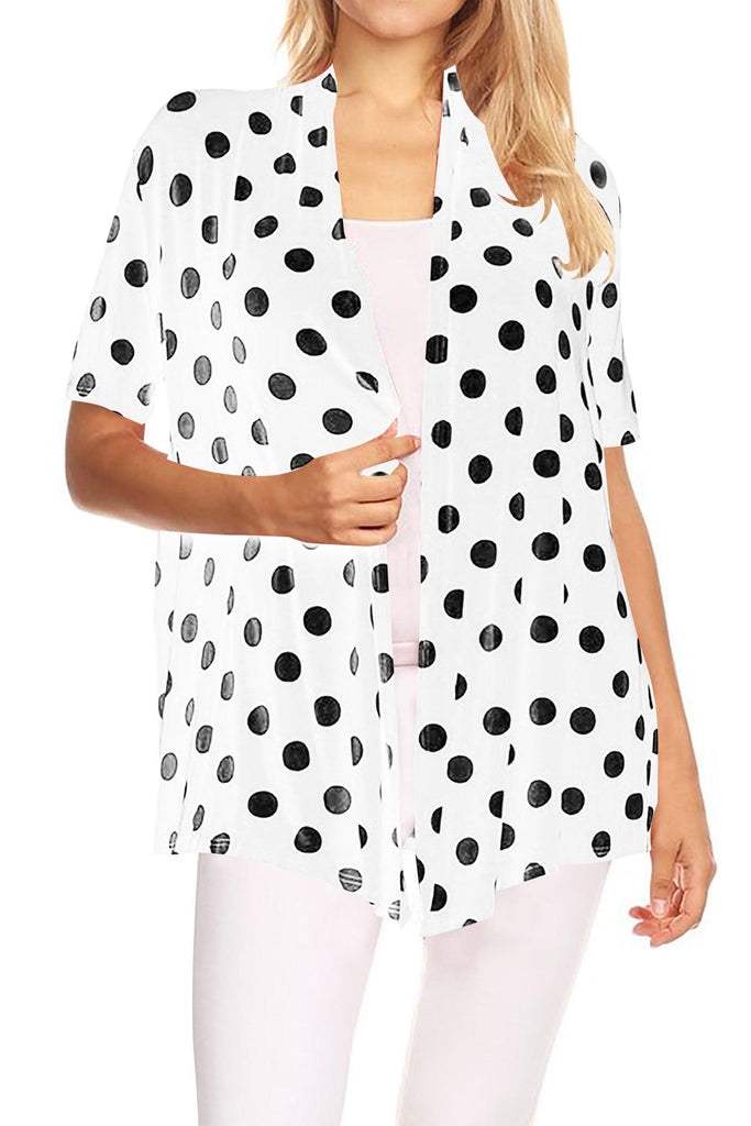 Women's Short Sleeves Casual Comfy Open Front Polka Dot Cardigan FashionJOA