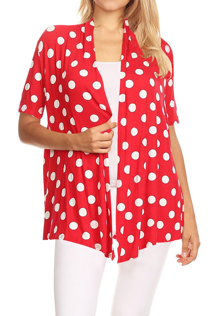 Women's Short Sleeves Casual Comfy Open Front Polka Dot Cardigan FashionJOA