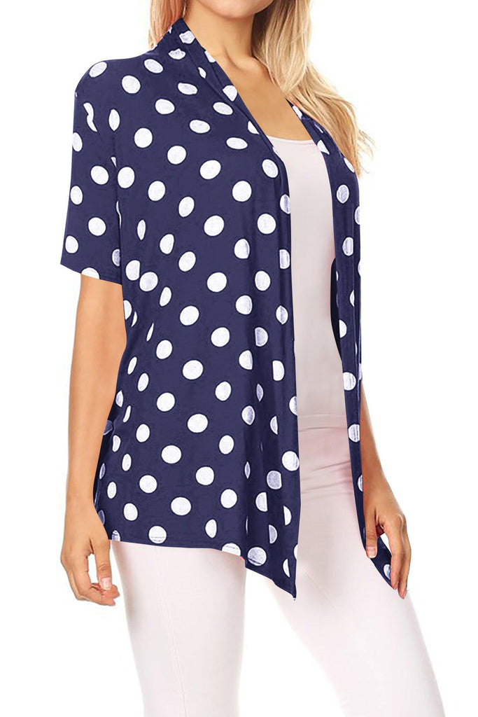 Women's Short Sleeves Casual Comfy Open Front Polka Dot Cardigan FashionJOA