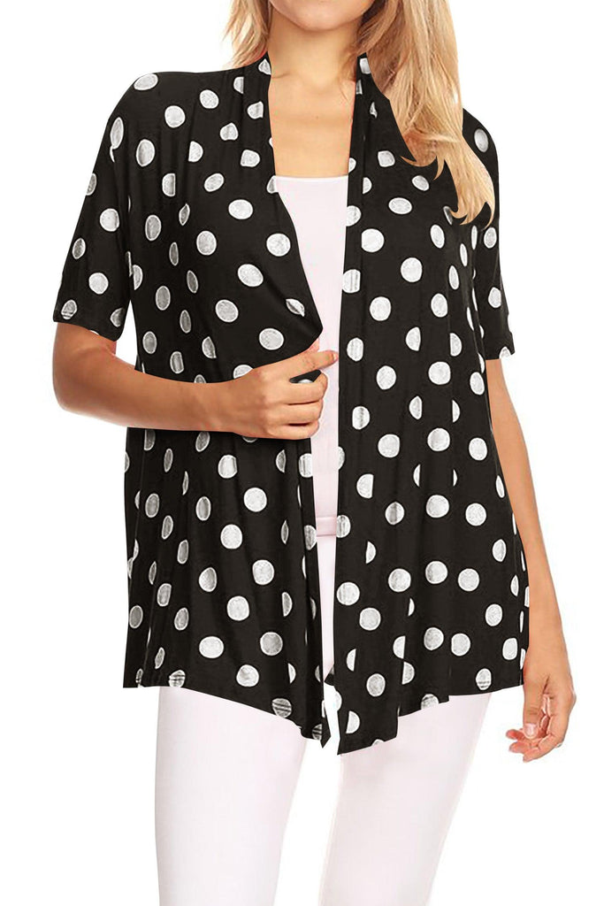 Women's Short Sleeves Casual Comfy Open Front Polka Dot Cardigan FashionJOA