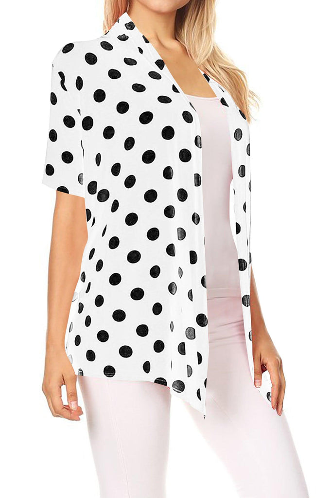 Women's Short Sleeves Casual Comfy Open Front Polka Dot Cardigan FashionJOA