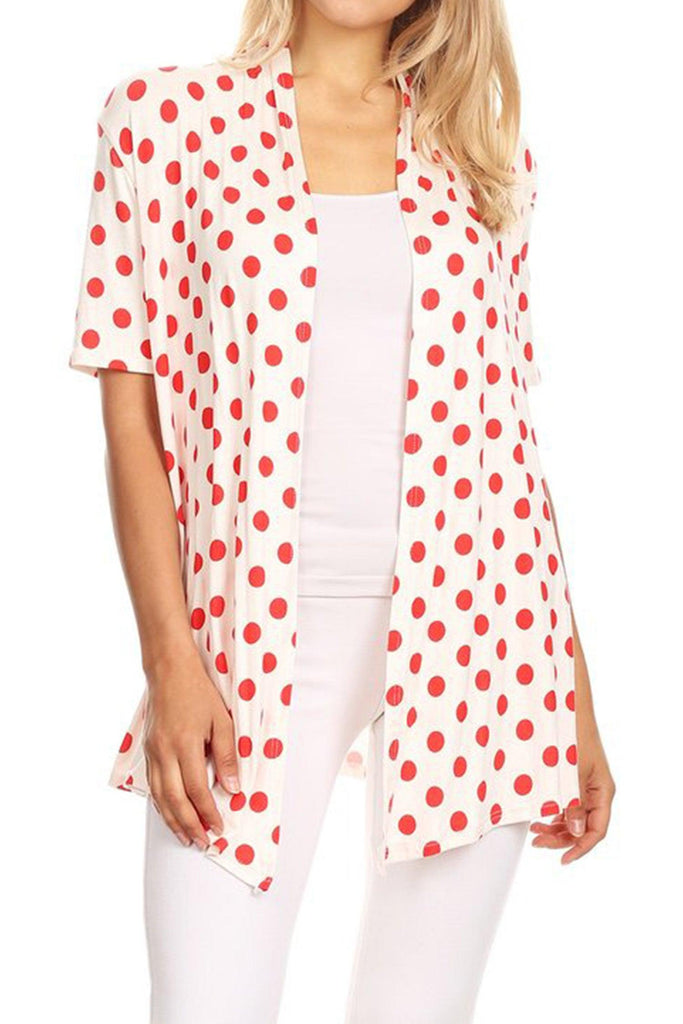 Women's Short Sleeves Casual Comfy Open Front Polka Dot Cardigan FashionJOA