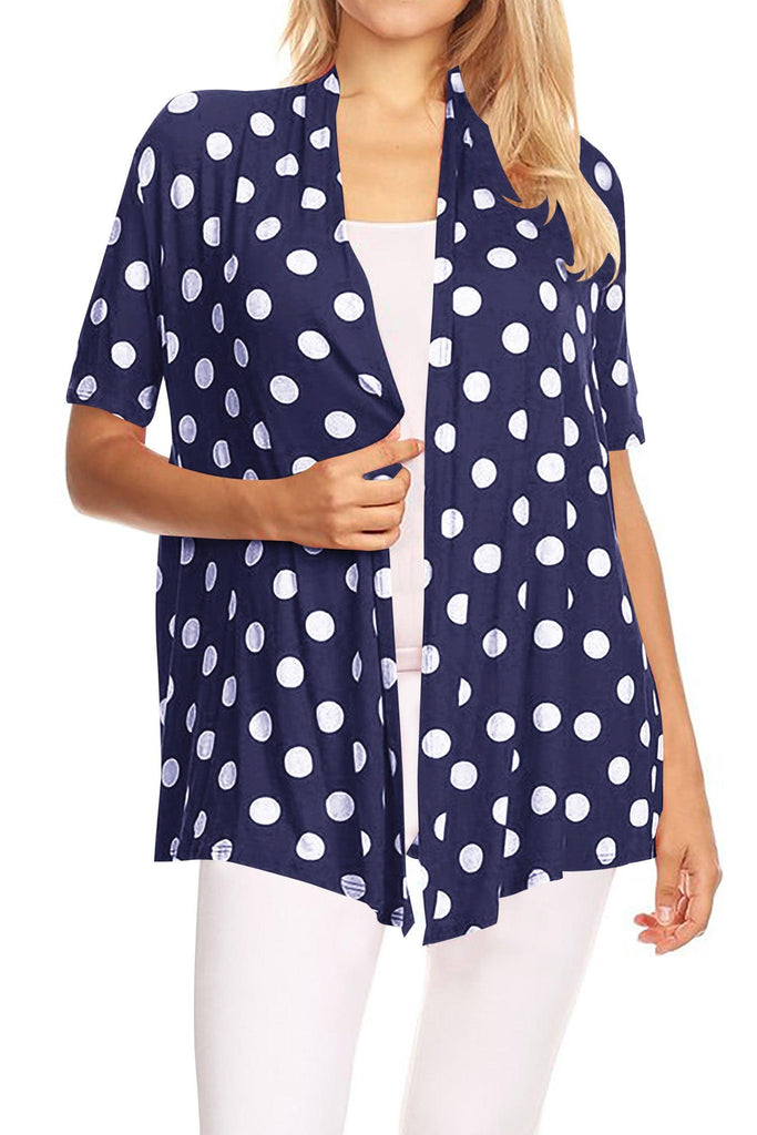 Women's Short Sleeves Casual Comfy Open Front Polka Dot Cardigan FashionJOA