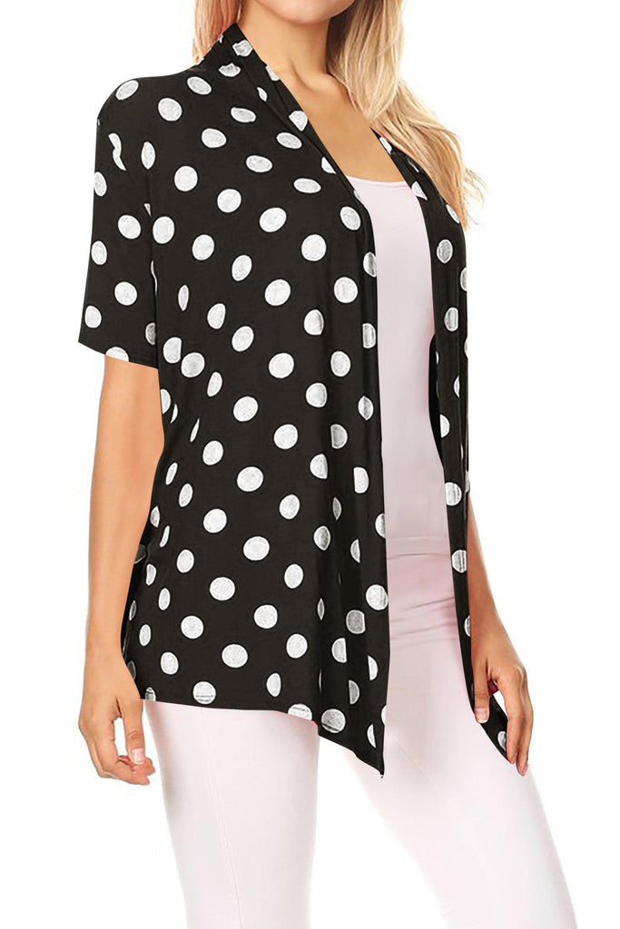 Women's Short Sleeves Casual Comfy Open Front Polka Dot Cardigan FashionJOA