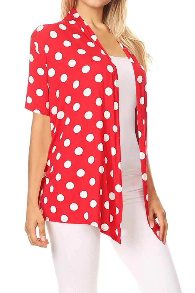 Women's Short Sleeves Casual Comfy Open Front Polka Dot Cardigan FashionJOA