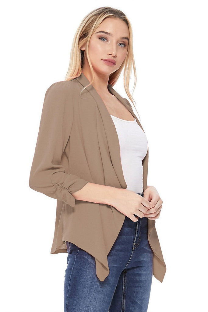 Women's Solid Basic Casual Draped Neck Open Front Outerwear Cardigan FashionJOA