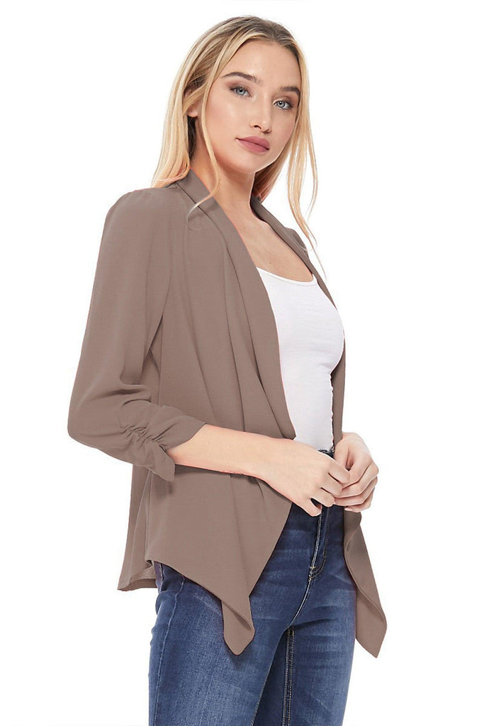 Women's Solid Basic Casual Draped Neck Open Front Outerwear Cardigan FashionJOA