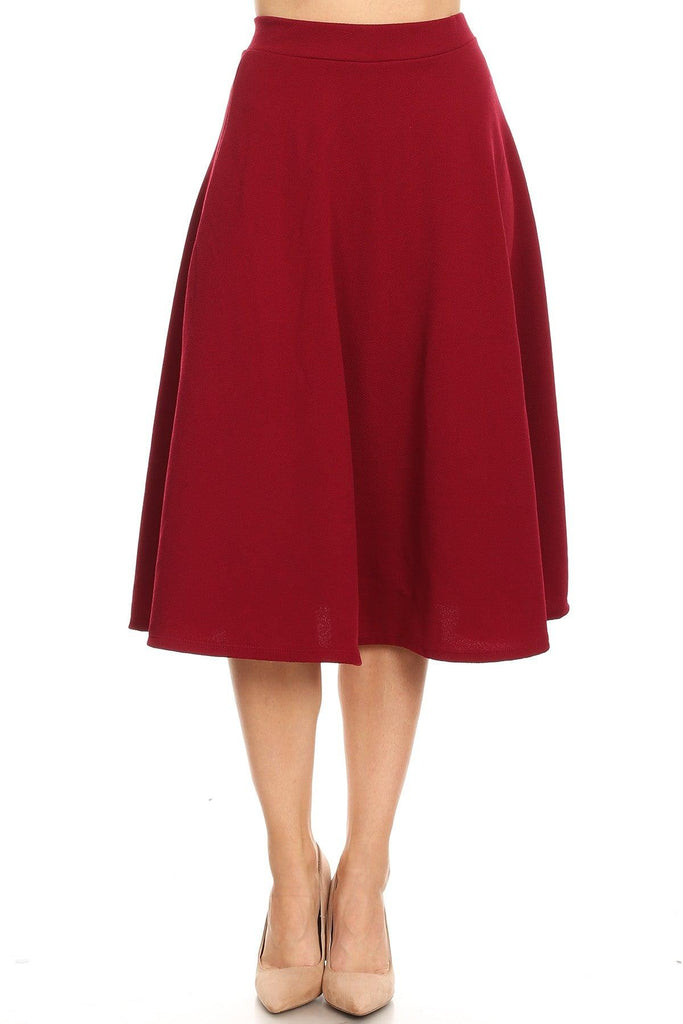 Women's Solid Basic Casual Elastic Waist A-line Flared Midi Skirt S-3XL FashionJOA