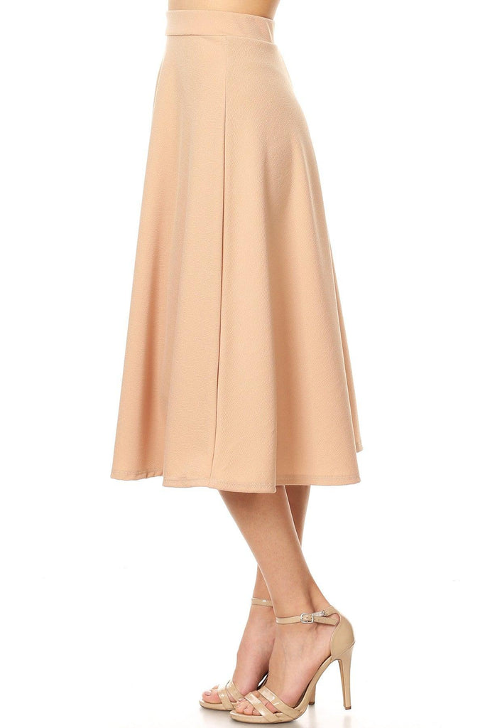 Women's Solid Basic Casual Elastic Waist A-line Flared Midi Skirt S-3XL FashionJOA