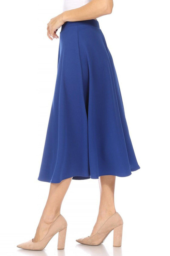 Women's Solid Basic Casual Elastic Waist A-line Flared Midi Skirt S-3XL FashionJOA