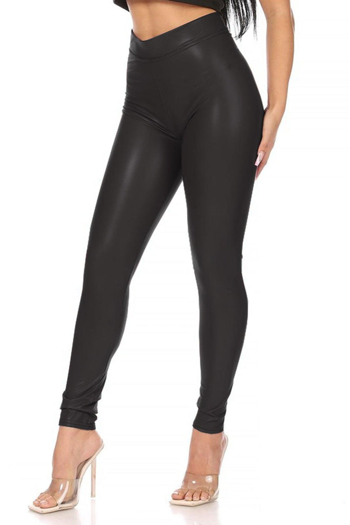 Women's Solid Faux Leather Leggings FashionJOA