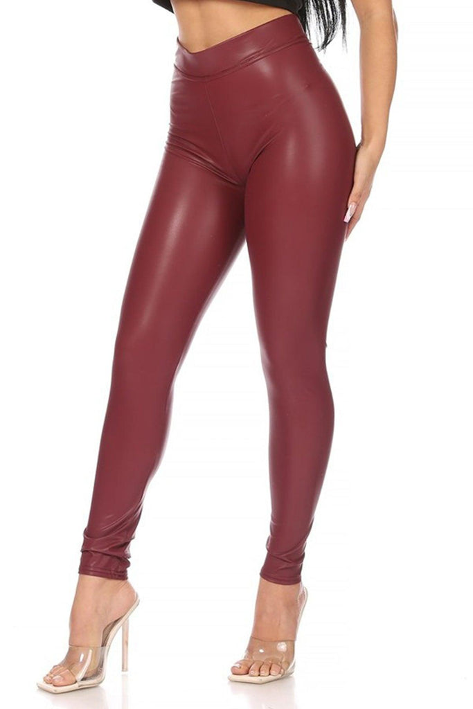 Women's Solid Faux Leather Leggings FashionJOA