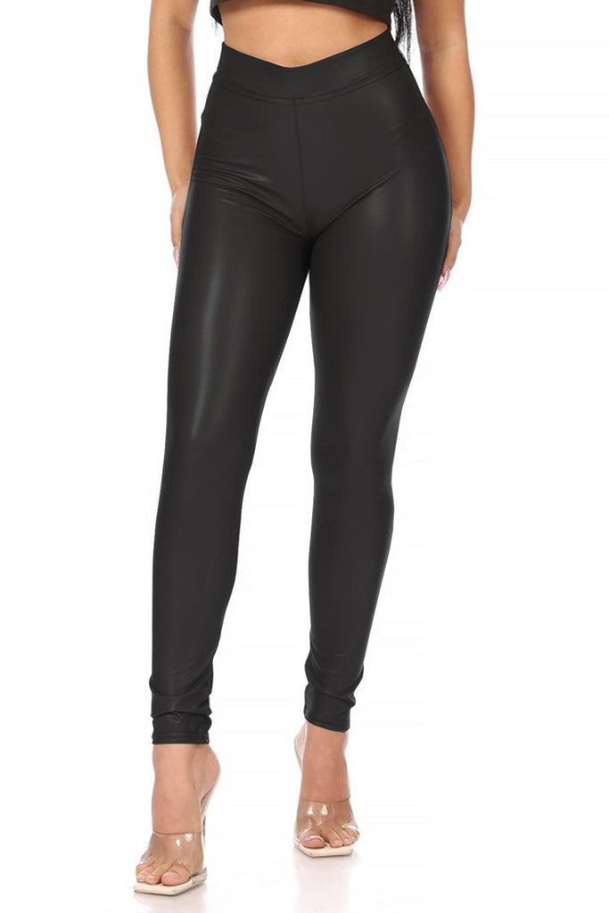 Women's Solid Faux Leather Leggings FashionJOA