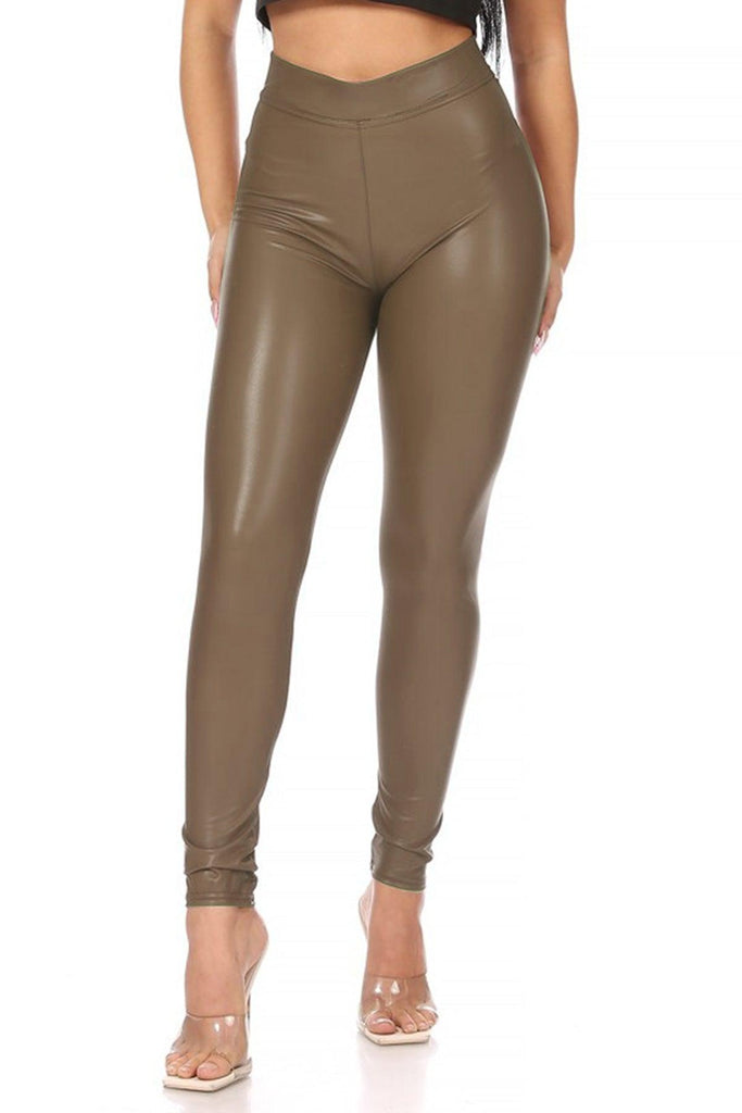 Women's Solid Faux Leather Leggings FashionJOA