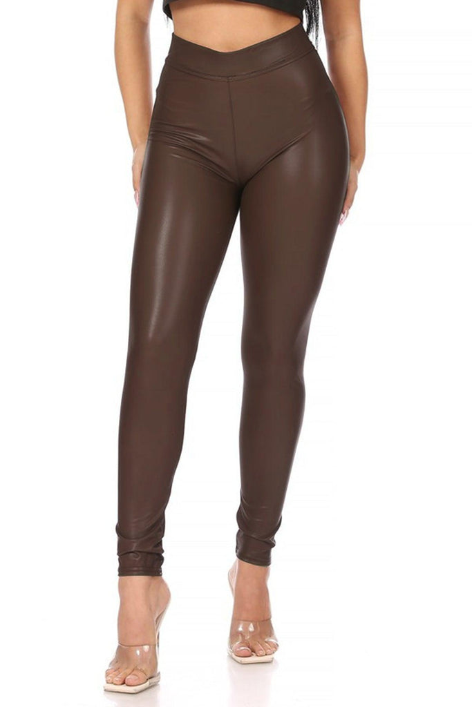 Women's Solid Faux Leather Leggings FashionJOA