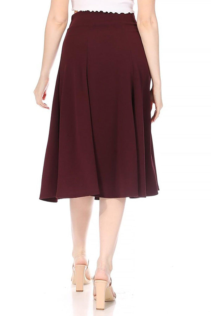 Women's Solid Flared Lightweight Elastic High Waist Long Midi A-line Skirt FashionJOA