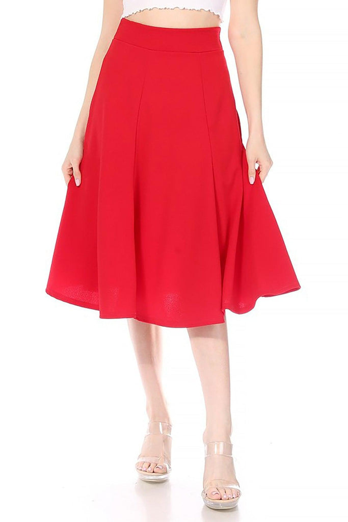 Women's Solid Flared Lightweight Elastic High Waist Long Midi A-line Skirt FashionJOA