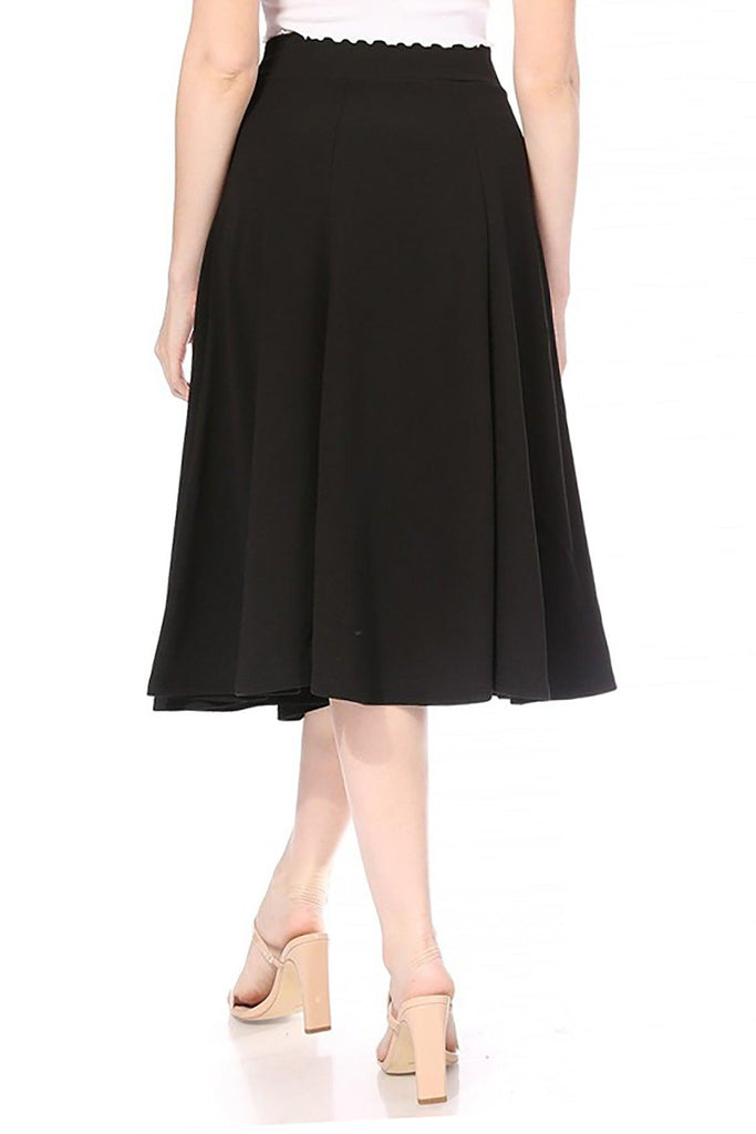 Women's Solid Flared Lightweight Elastic High Waist Long Midi A-line Skirt FashionJOA