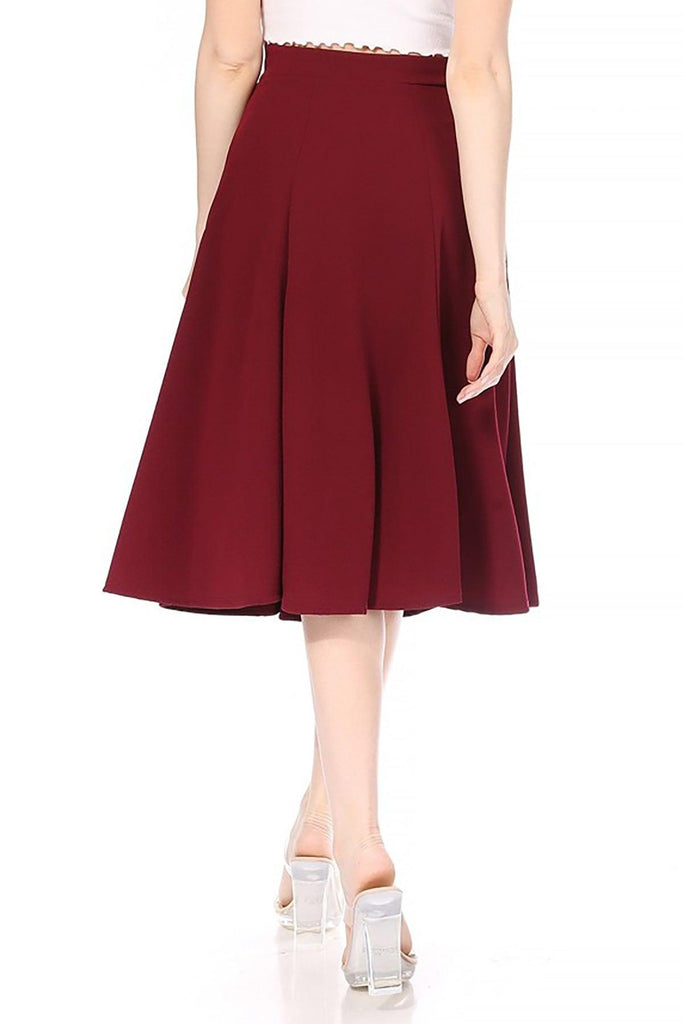 Women's Solid Flared Lightweight Elastic High Waist Long Midi A-line Skirt FashionJOA