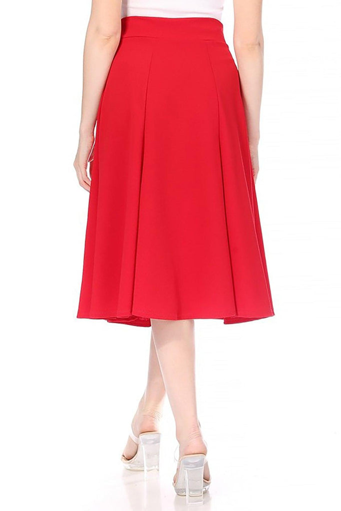 Women's Solid Flared Lightweight Elastic High Waist Long Midi A-line Skirt FashionJOA