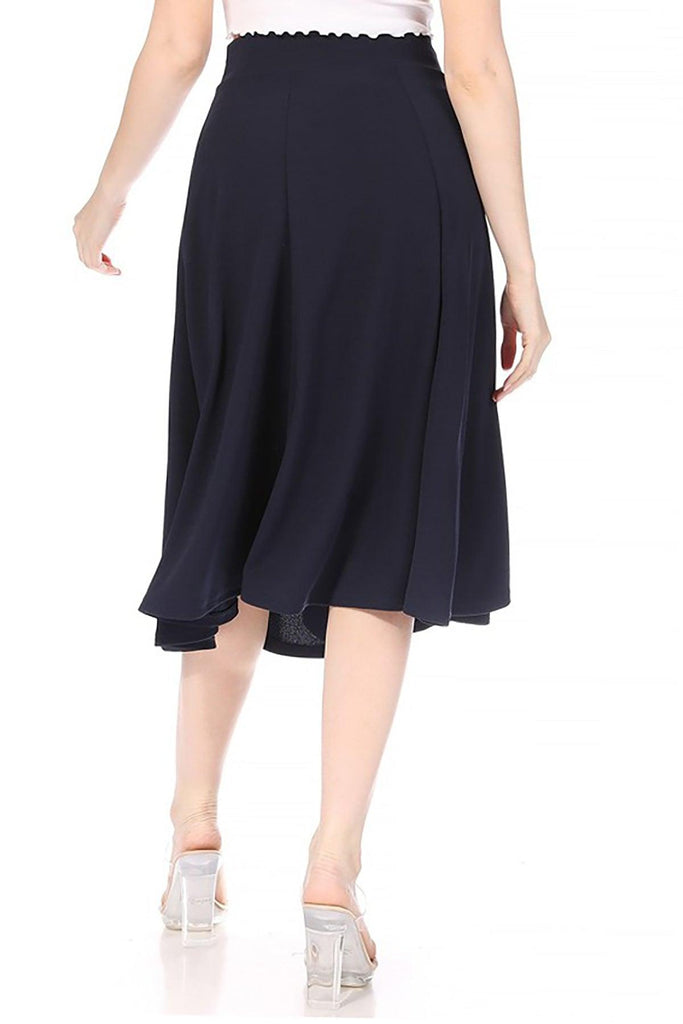 Women's Solid Flared Lightweight Elastic High Waist Long Midi A-line Skirt FashionJOA