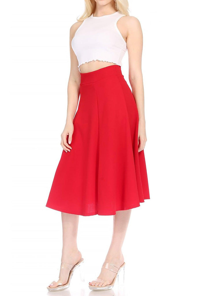 Women's Solid Flared Lightweight Elastic High Waist Long Midi A-line Skirt FashionJOA