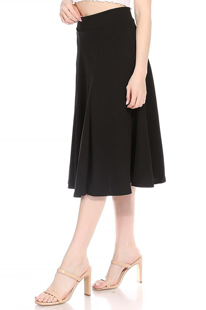 Women's Solid Flared Lightweight Elastic High Waist Long Midi A-line Skirt FashionJOA