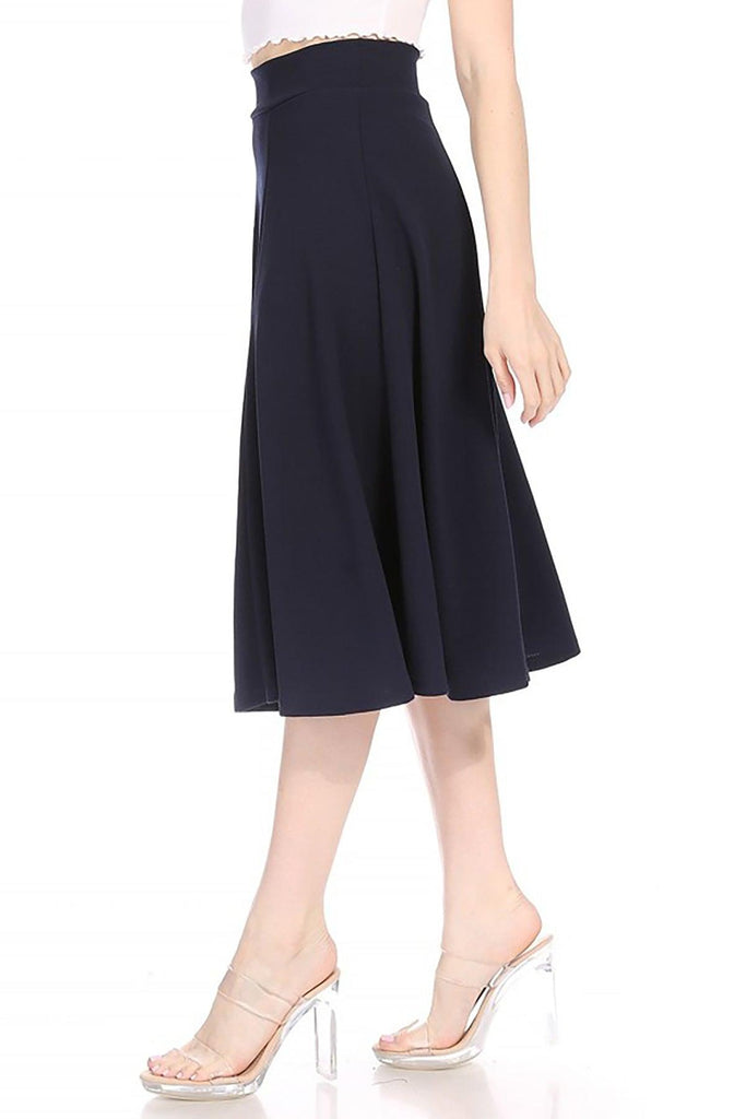 Women's Solid Flared Lightweight Elastic High Waist Long Midi A-line Skirt FashionJOA